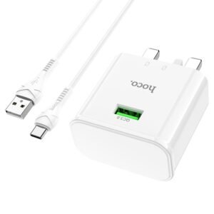 Hoco C92B QC 3.0 Single Port With (Type-C) Charger Set White